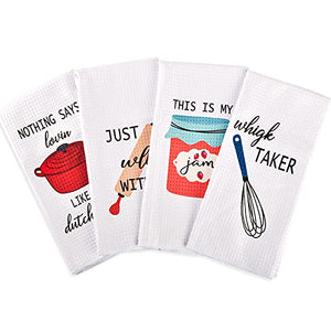  Funny Kitchen Towels and Dishcloths Sets of 4 - Dish Towels for  Washing Drying Dishes - Decorative Waffle Towels, Hand Towels, Tea Towels,  White- Perfect for Birthday, Housewarming Gifts Christmas 